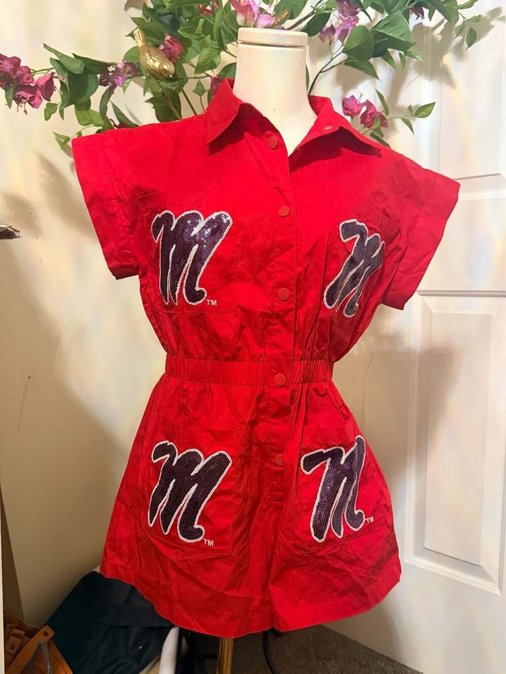 Queen of Sparkles Ole Miss Mascot Pocket Romper Size S
